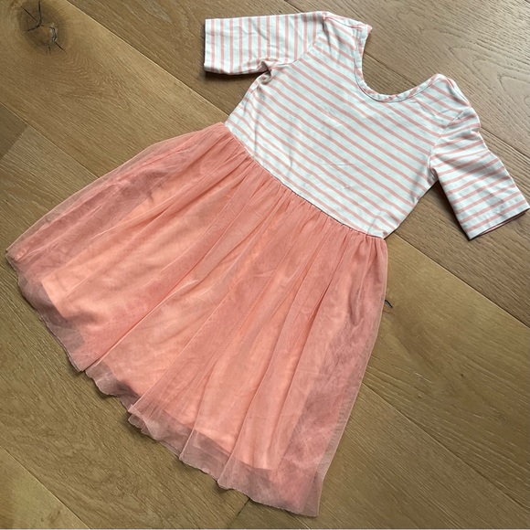 Hanna Andersson Girls Tulle Dress - Peach and White Striped - Size 110/5 - Picture 2 of 6